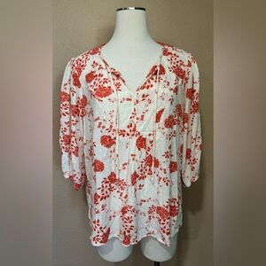 Papermoon Floral V-Neck Blouse - Orange and Cream